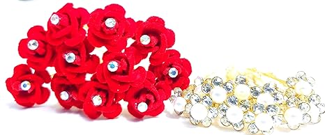 Buy Anna Creations Beautiful White Pearl Red Rose Hair Jewelry