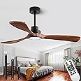 dearnow 52" Wood Ceiling Fans, (with Light with Remote Control) with 3 Solid Wood Blades, Wooden Ceiling Fan for Indoor and Outdoor use, Suitable for Living Room, Dining Room, Patio and More.