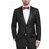 YND Men's Floral Tuxedo Suit Jacket, Slim Fit Paisley Blazer, Shawl Lapel with Bow Tie for Party Prom Wedding Dinner