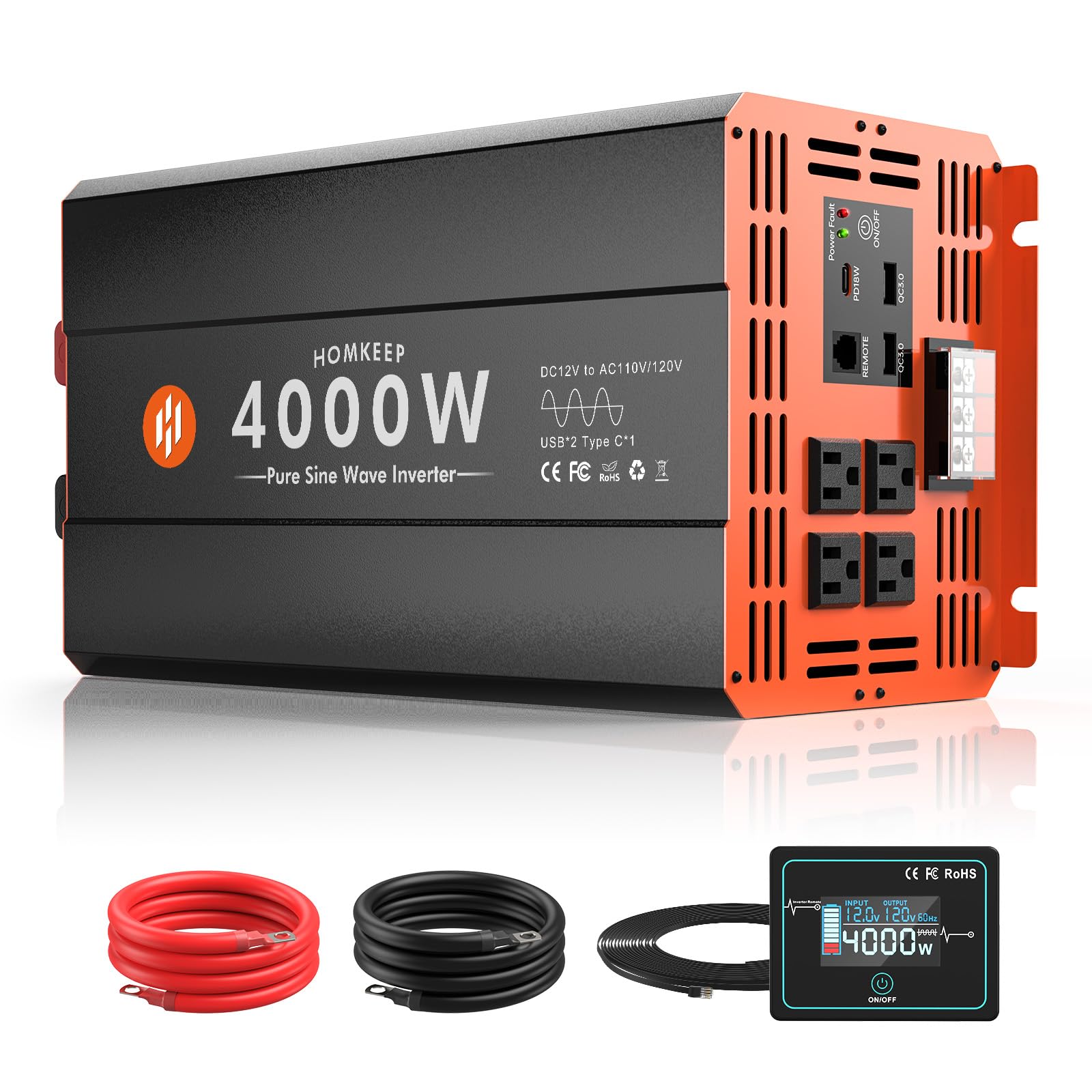 4000W Pure Sine Wave Power Inverter Supply 12V DC To 220V AC Peak Power 8000w Used For Rv Car Solar System - View #7