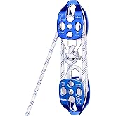 Heavy-Duty Double Block and Tackle Pulley System &ndash; 100Ft x 1/2'' Rope, 7700 LB(35KN) Breaking Strength, 4:1 Lifting Ratio &ndash; Ideal for Garage, Attic, and Heavy Lifting Applications