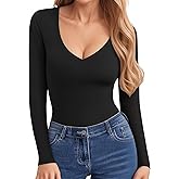 CLOZOZ V Neck Tops Sexy Shirts for Women Fitted Tight T Shirts Basic Tee