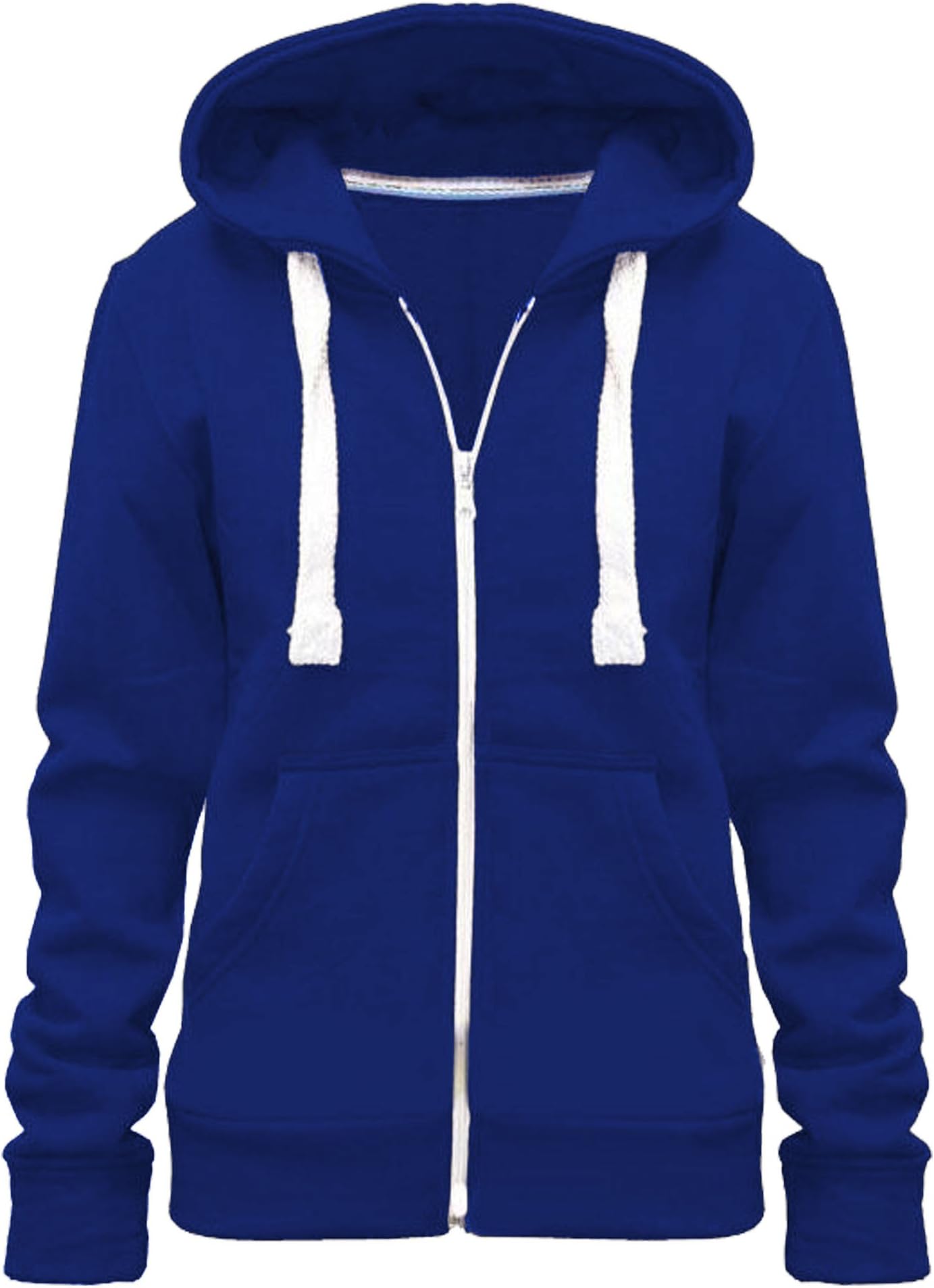 Home ware outlet Ladies Women Plain Color Casual Zip Hoodie Tops UK Size 8-28(Royal Blue 16/2XL)