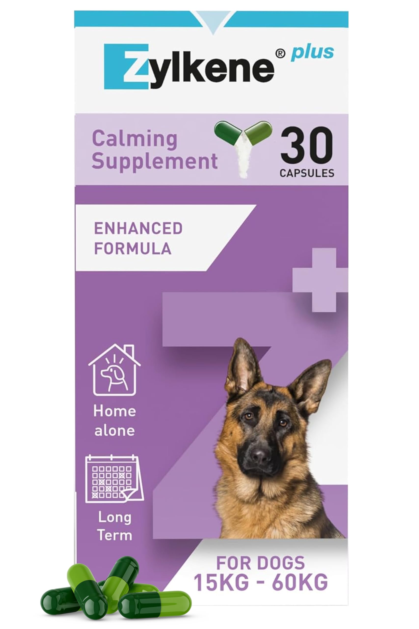 Zylkene Plus Calming Supplement for Large Dogs (30kg-60kg) 450mg | Promotes Relaxation in long-term challenging situations: New Baby, Home Alone, Moving house | Easily administered | 30 capsules — image 1