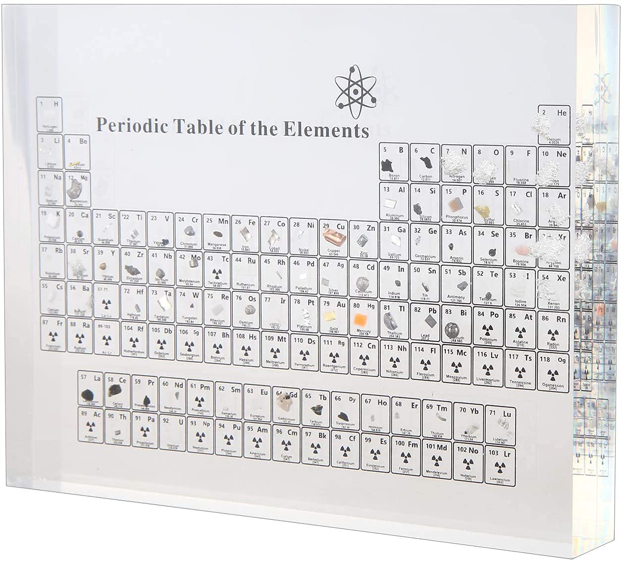 Bomoya Periodic Table with Real Elements Samples,Acrylic Periodic Table Display with Elements Teaching Tool Student Teacher Gift Craft Decoration