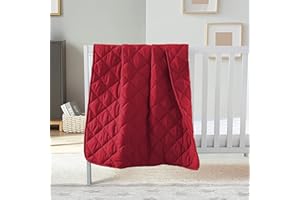 FLXXIE Machine Washable Microfiber Down Alternative Toddler Comforter, Super Soft and Lightweight Kids Crib Quilted Blanket for Stroller, Travel, 39x47 Inches, Red