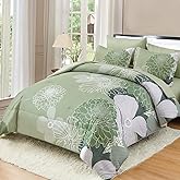 Yiran 7 Pieces Bed in a Bag Green Comforter Set Queen Floral Comforter Soft Microfiber Bedding Set with 1 Comforter 1 Flat Sheet 1 Fitted Sheet 2 Pillowshams and 2 Pillowcases