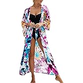 ZSWDXX Women Tie Dye Kimono Cardaigan Loose Lightweight Summer Boho Open Front Caftan Sleeve Long Beach Cover Up