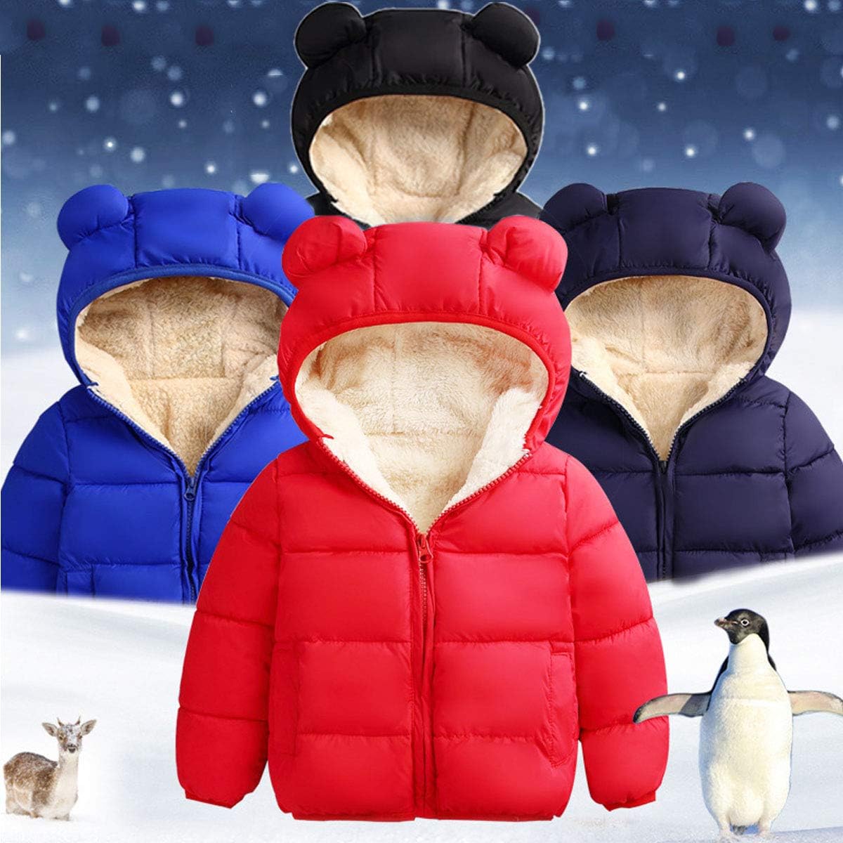 Winter Coats for Toddler Kids Baby Boys Girls Padded Light Puffer Jacket Outerwear Infant Winter Down Jacket with Hoods: Clothing