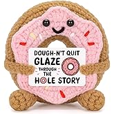 A AIFAMY Funny Positive Coffee, Emotional Crochet Doll, Cute Crochet Potato Partner Toy with Positive Card Cheer Up Funny Gag Gifts for Best Friend Birthday Women Teacher Fall(Pink Doughnut