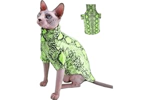 KITIPCOO Limited Edition Cool Sphynx Hairless Cat Summer Snake Skin pattern Cotton T-Shirts Pet Clothes, Round collar vest Kitten Shirts sleeveless, Cats & Small Dogs Apparel (M (4.4-5.5 lbs), Green)
