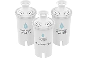 Invigorated Water Brita Filter Replacement – 3-Pack Alkaline Water Filters for Brita Pitchers, BPA-Free, Removes Copper, Chlorine, Heavy Metals – 120-Gallon/Filter Long Life