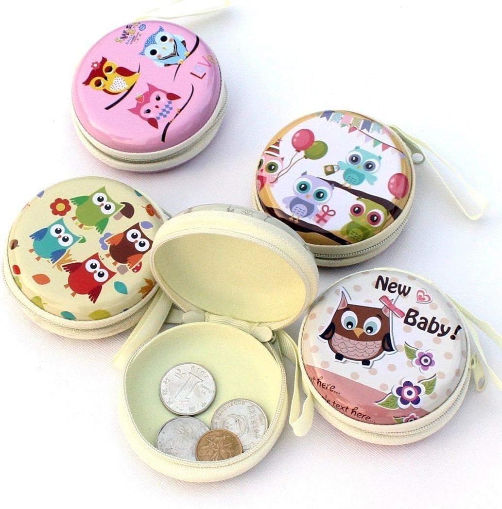 Artique Metal Tin Cute Owl Pouch for Earphone, Coins, Memory Card, Pendrive & Jewllery Pouch Case (Multicolor) - Pack of 3 (Random Prints)