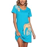 ENJOYNIGHT Womens Cotton Nightgown Short Sleeves Sleepshirt Print Nightshirt