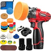 Mini Cordless Buffer Polisher Kit, 12V Wax Buffer for Car Detailing | 2 X 2.5Ah Battery &amp; Charger, 1/2/3 inch Polisher Backing Plate, 40pcs Polishing Pads, Variable Speed for Car Buffing etc.
