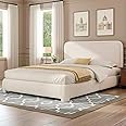 Queen Size Boucle Bed Frame with Headboard, Upholstered Platform Bed with Wood Slats, Soft Rounded Corners, No Box Spring Required, Easy Assembly, Cream