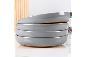 AmorArc 8.75'' Large Ceramic Pasta Bowls, 36oz Handpainted Stoneware Bowls Set of 4, Microwave&Dishwasher Safe Bowls with Wav