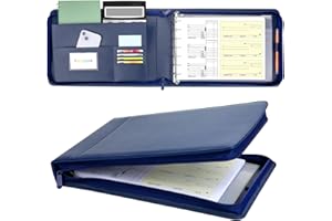 Smarpau 7 Ring PU Leather Check Binder with Zipper Pouch, Holds 600 Checks, Executive Size for 9 13 Inch Sheets, Blue