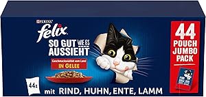 Felix So gut wie es aussieht Geschmacksvielfalt vom Land in Gelee Katzennassfutter, 44er Pack (44 x 85g)