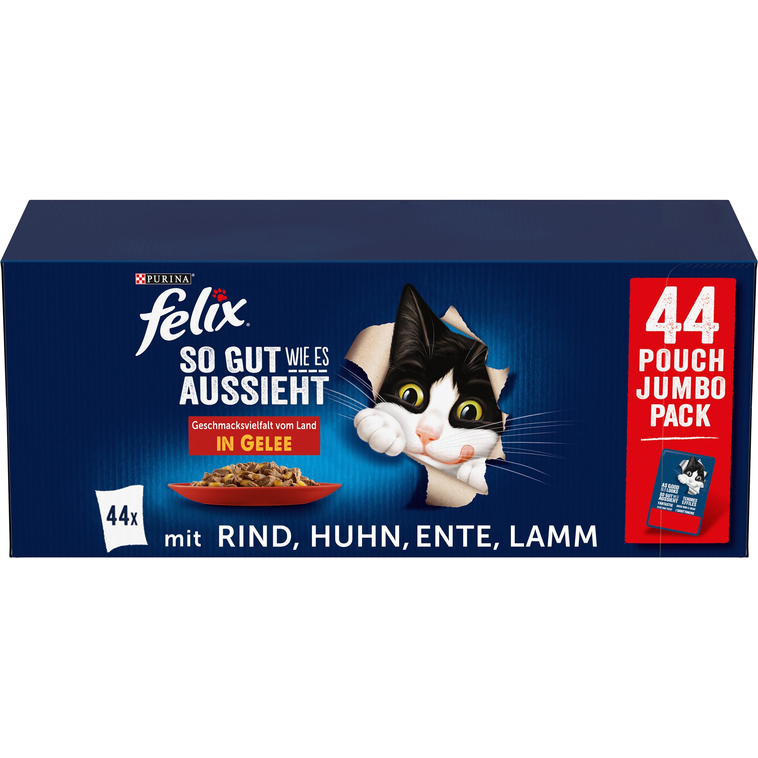 Felix So gut wie es aussieht Geschmacksvielfalt vom Land in Gelee Katzennassfutter, 44er Pack (44 x 85g)