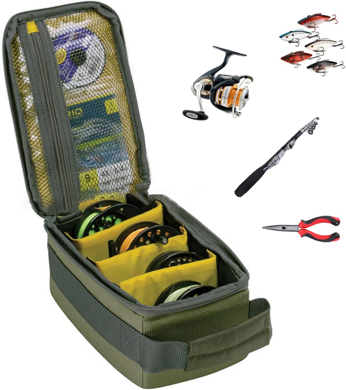 YGYQZ Portable Fishing Reel Holdall Bag - Waterproof Fly Fishing Bait/Lure/Kit/Line Bag (Army Green)