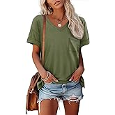 ATHMILE Womens T Shirts 2026 Short Sleeve V-Neck Shirts Cute Fit Summer Casual Tee Tops S-XXL