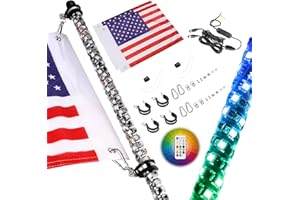NR NIRIDER Nirider 2PCS 5ft LED Whip Lights with Flag Pole Remote Control Spiral RGB Chase Light Offroad Warning Lighted Antenna LED Whips for UTV, ATV, Off Road, Truck, Sand, Buggy Dune, RZR, Can-am, Boat