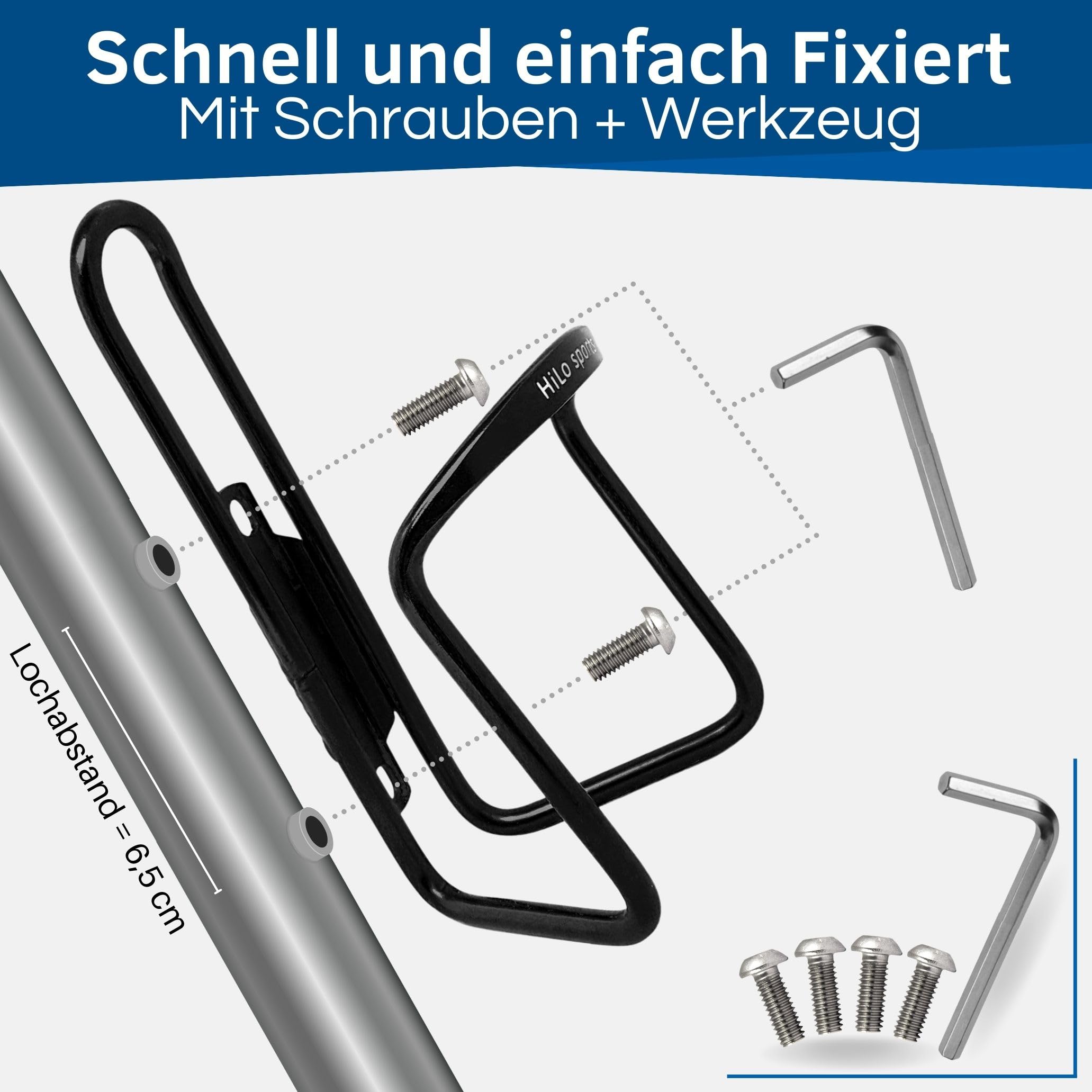HiLo sports 2er Set Flaschenhalter Fahrrad - [Mit Schrauben & Werkzeug] - Rostfreie Fahrrad Trinkflaschenhalterung aus Aluminium - Getränkehalter Fahrrad 5