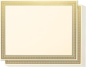 Award Certificates - 50 Blank Plain Paper Sheets - with Gold Foiled Metallic Border Computer Paper - Laser & Inkjet Printer Compatible - 11 x 8.5 Inches