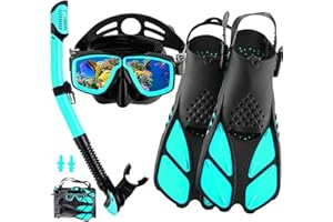 DiVLMT Snorkeling Gear for Adults with Fins Scuba Diving Gear Adult Professional Travel Snorkel Sets with Flippers,Anti-Fog Anti-Leak Diving Mask
