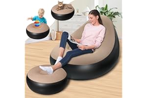 SeaSlep Inflatable Chair for Adults with Flocked Surface, Inflatable Couch with Ottoman, Comfortable Blow Up Air Chair, Water