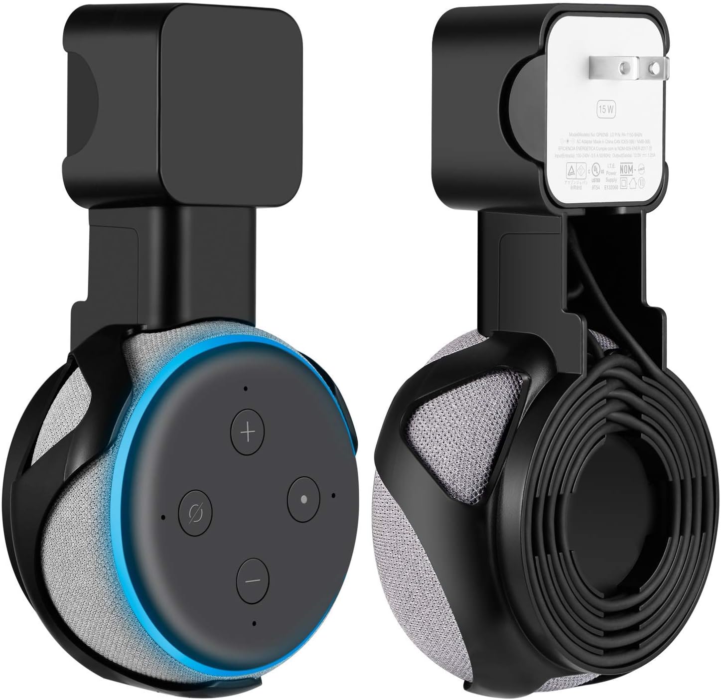 Galdoo Outlet Wall Mount Hanger Stand for Echo Dot 3rd Gen, Upgraded Space-Saving Solution with Cord Management for Your Smart Home Speakers Without Messy Wires or Screws (2, Black)