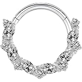 TRBR 16G Septum Ring Surgical Steel Daith Piercing Jewelry, CZ Gemstone Hinged Segment Clicker Daith Earring 16 Gauge Gold Silver Hoop