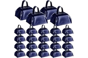Yeshone 48 Pcs Metal Cowbells with Handles Loud Noise Makers Small Hand Percussion Cowbells for Football Events, Wedding, Graduation Team Cheering(Navy Blue)