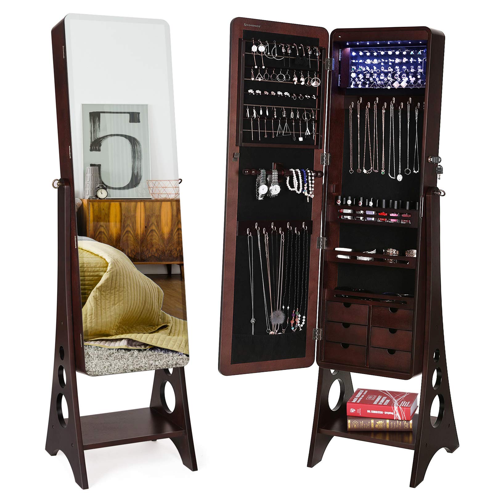 SONGMICS 8 LEDs Jewelry with Bevel Edge Full Length Mirror