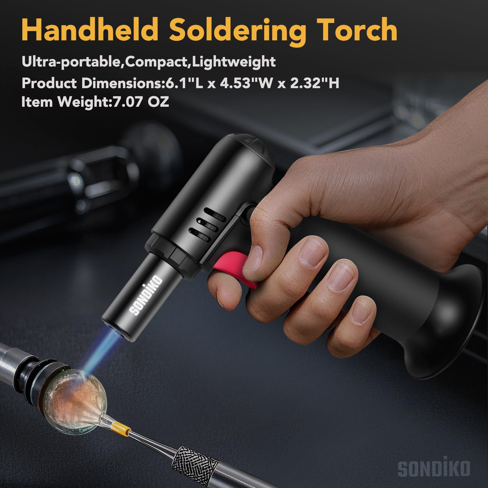 Sondiko Butane Torch with Fuel Gauge, Refillable Soldering Torch with Adjustable Flame for Welding, Resin Art, Industrial(Butane Gas Not Included)