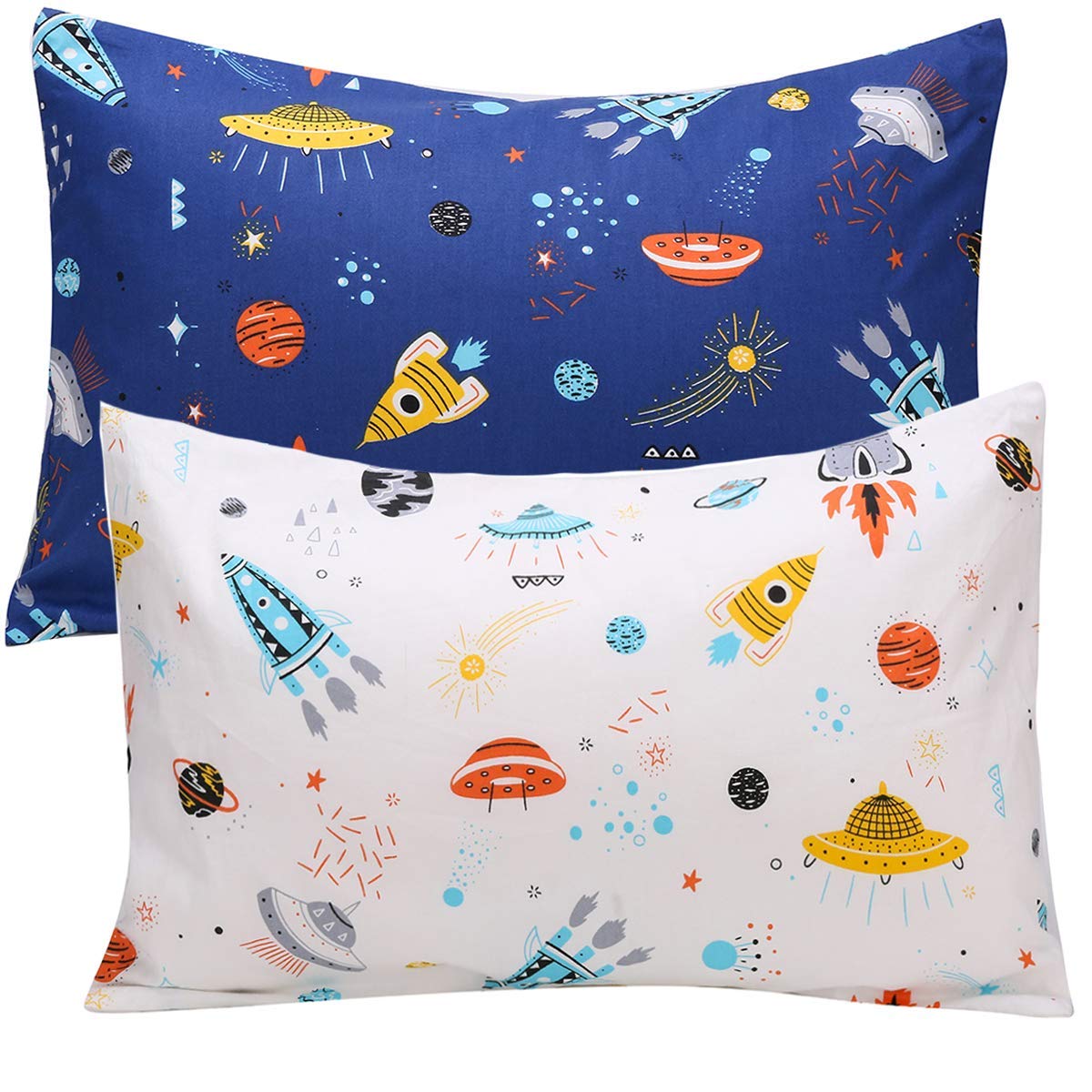JISEN Kid Toddler Pillowcases 2 Pack Tiny Pillow Cover Cases for Sleeping with Envelope Closure 33x46cm Spaceship