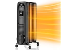 BREEZEHEAT 1500W Oil Filled Heater-Electric Radiator Space Heater with Adjustable Thermostat, 4 Modes, Tip-over & Overheat Protection, Led Digital Display, Portable Heaters for Office/Indoor Use