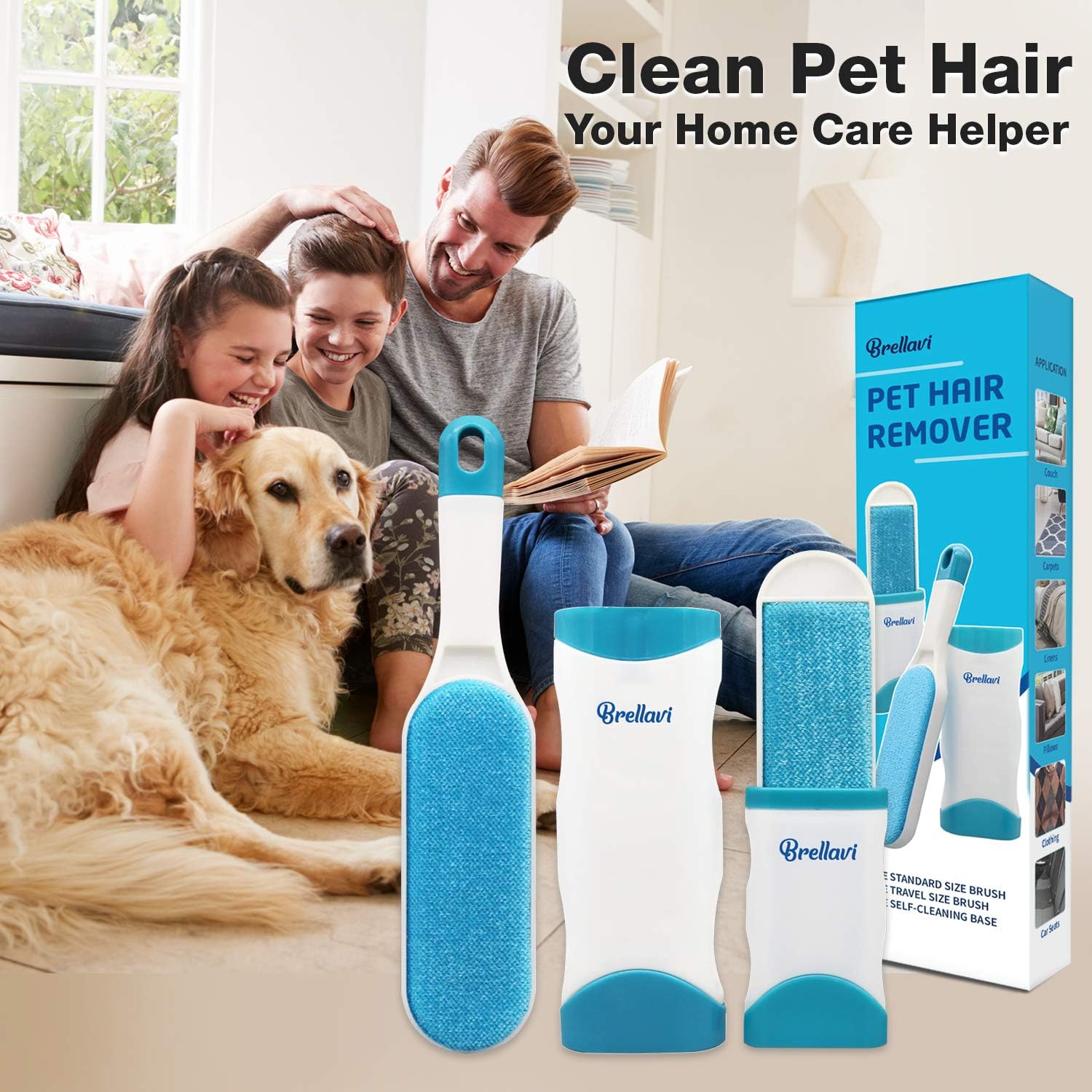 Brellavi Pet Hair Remover, Dog Hair Remover, Cat Hair Remover, No Refills and No Waste, Upgraded Reusable Pet Hair Remover Brush