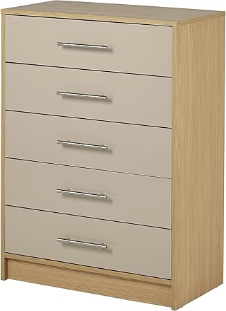 Tesco Lindon Gloss 5 Drawer Chest Putty Grey Oak Effect A