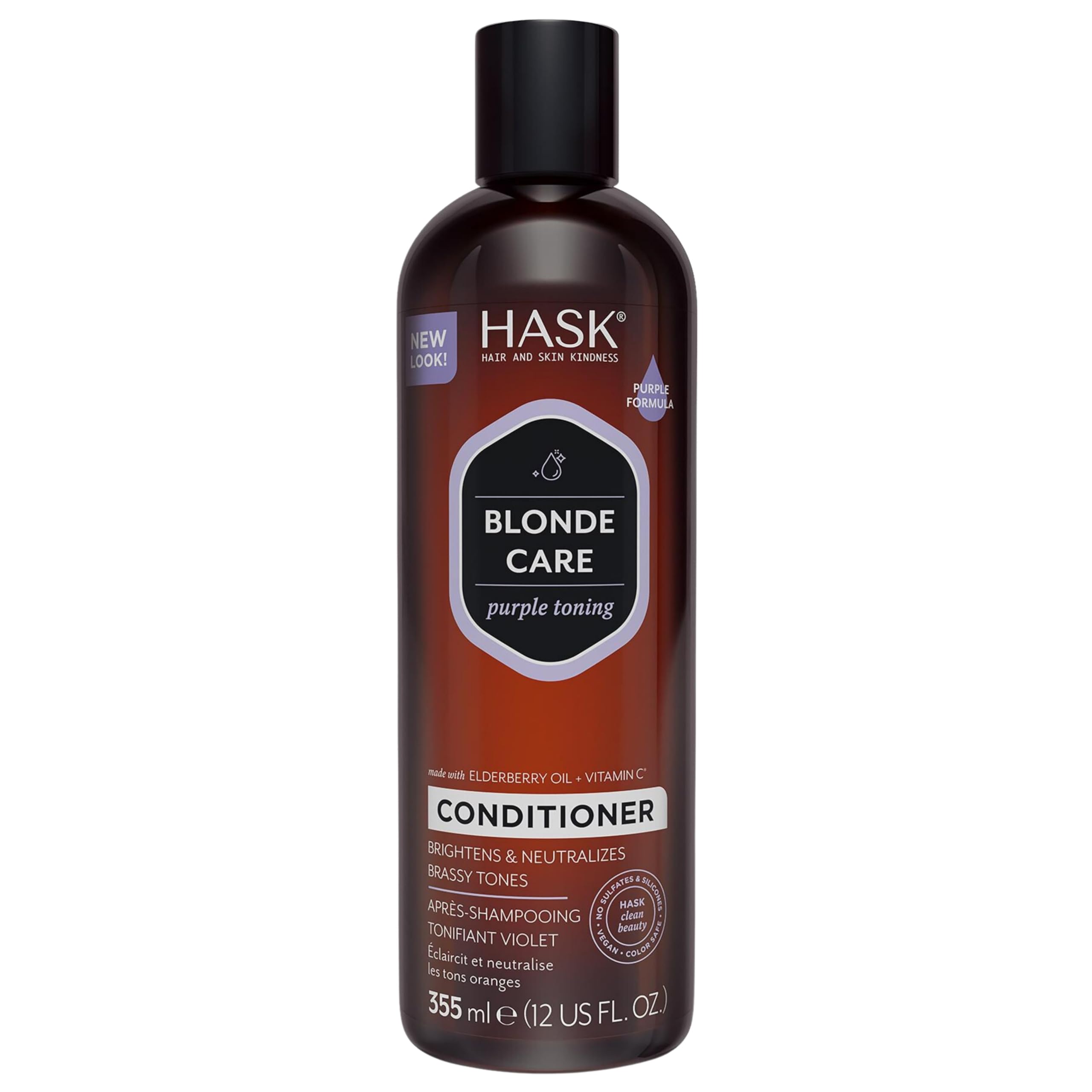 HASK Blonde Care Purple Toning Conditioner, for all shades of blonde, colour safe - 1 355 mL Bottle