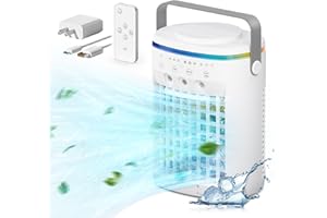 VIDIHILL Portable Air Conditioner, Evaporative Air Cooler, 2-4-8H Timer Auto-Off &Remote, Water Tank, Three ultrasonic nozzles, 3-Speed Personal Air Conditioner Cooling Fan