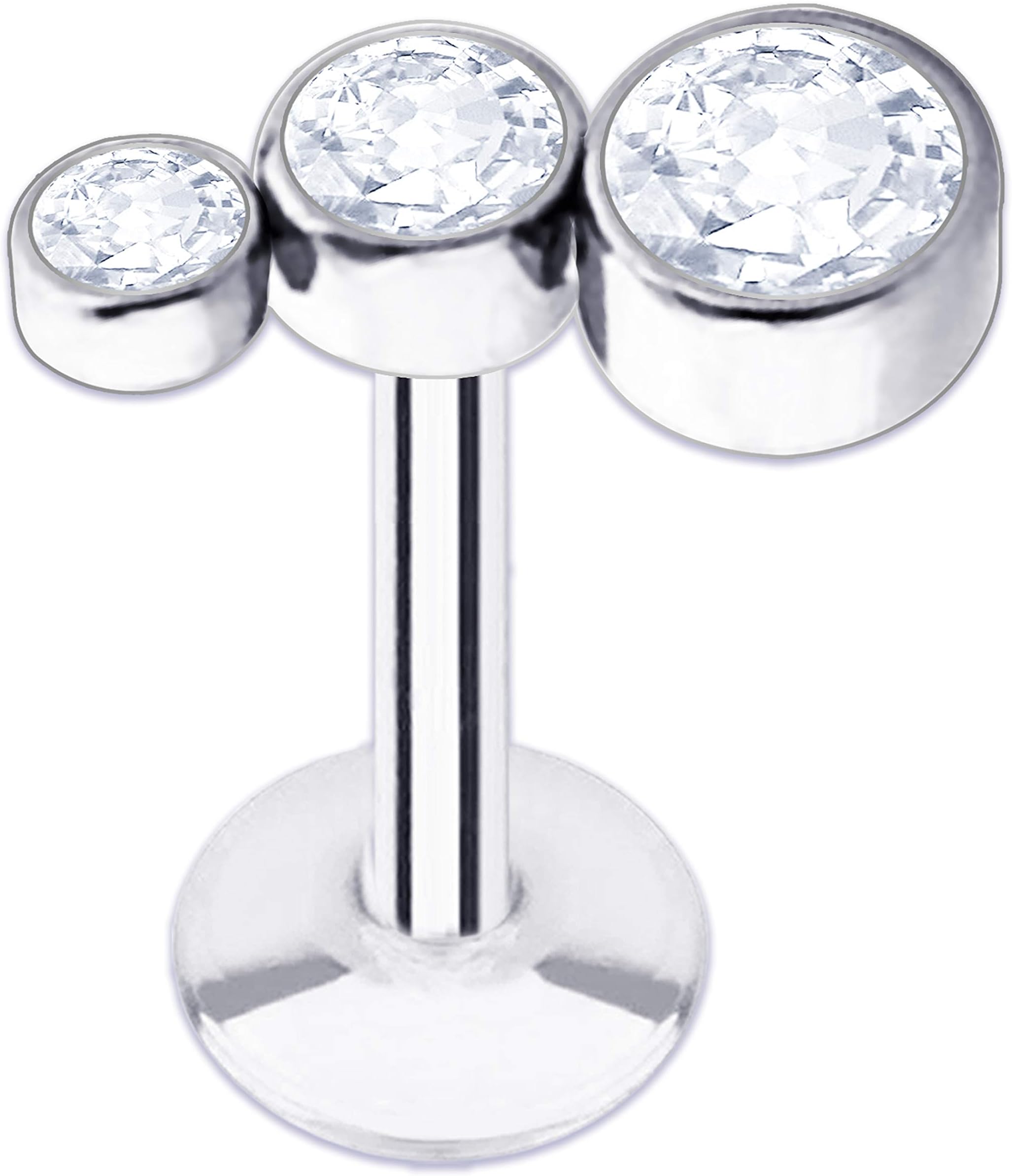 | Faye Triple Crystal Cartilage Stud | Silver Labret Earrings Gem Conch Piercing Sparkly Tragus Jewelry | Stay Sassy This Season 6mm