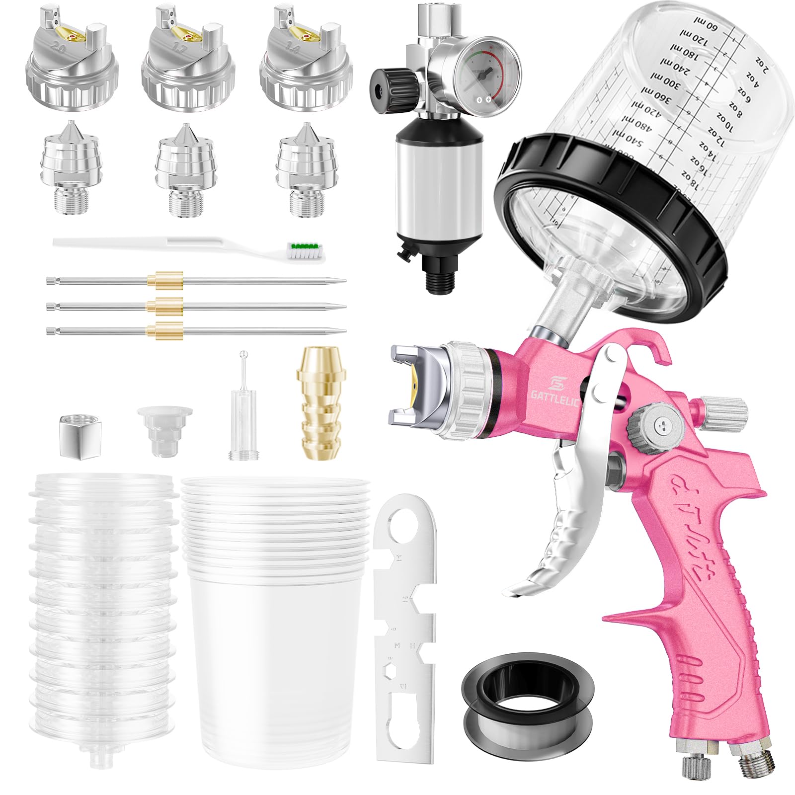 HVLP Spray Gun Kit – Professional Air Sprayer With 3 Nozzles (1.4/1.7/2.0mm), 600cc Cup, Regulator & Cleaning Tools – For Auto, Home & Furniture Coating (Green)
