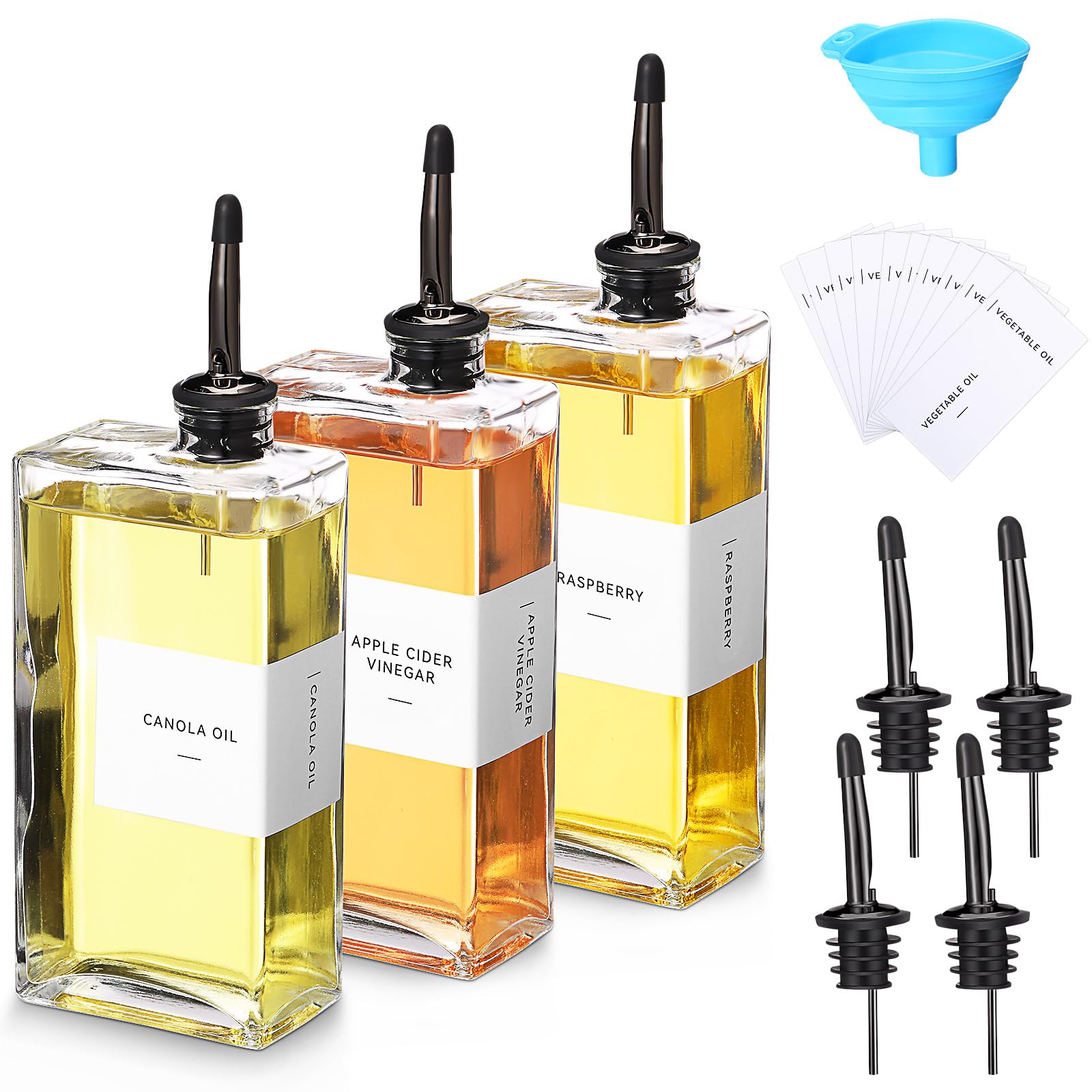 Photo 1 of *****MISSIING ONE DISPENSER**** Reallnaive 2 Sets Olive Oil Dispenser Bottles for Kitchen without Nozzles Funnel Cooking Oil Dispenser 500ml Set for Kitchen Vinegar Coffee Syrup (Black)