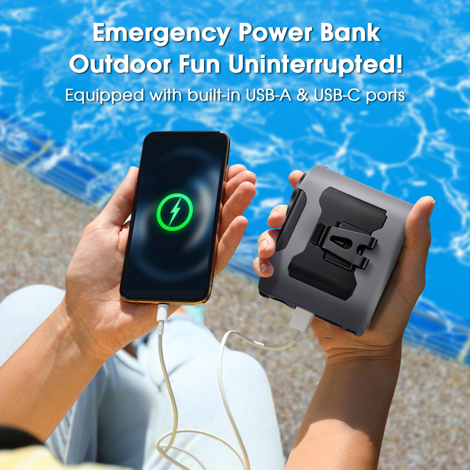 40H Portable Waist Fan, 14800mAh Rechargeable Wearable Shirt Clip Fan with Light, 16000 RPM Cooling Neck Body, Powerful 5 Speeds Belt Personal Cooling Fans for Outdoor Jobsite Camping Travel