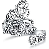 Salloog Spoon Rings for Women 925 Sterling Silver Butterfly Ring Vintage Boho SunFlower Wide Thumb Ring Style Jewelry Gift Adjusting