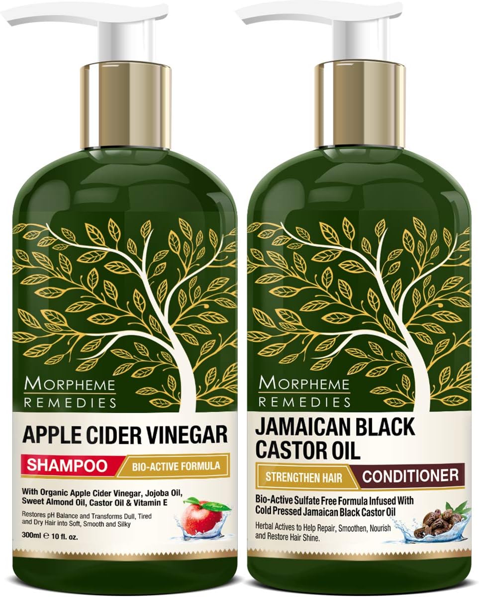 Morpheme Remedies Apple Cider Vinegar Shampoo + Jamaican Black Castor Oil Strengthen Hair Conditioner (300ml Each)