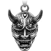 Mask Hannya Necklace Japanese Jewelry Devil Mask Necklaces Samurai Shogun Helmet Mask Good Luck Charm (Necklace B)