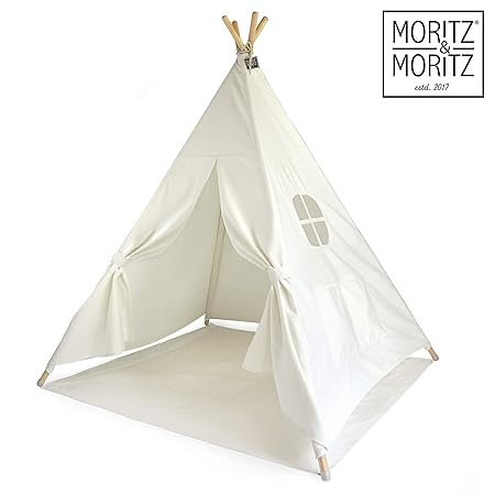 Moritz & Moritz Tipi Zelt für Kinder - weiß einfarbig - Kinderzelt Spielzelt Geschenkidee - Mit Bodendecke und Fenster - Für 